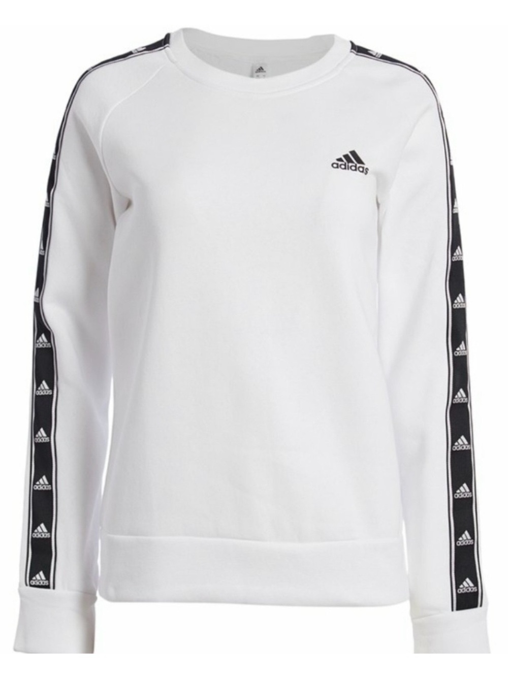 adidas White Crewneck Sweatshirt with Black Logo Tape Sleeves